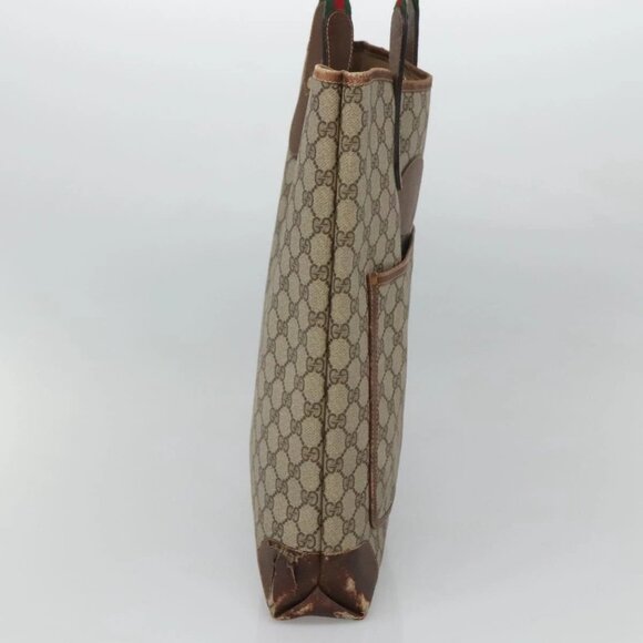 GUCCI GG Supreme Web Sherry Line Tote Bag PVC Beige 41 004 4465 Auth ti2974 - Picture 6 of 16
